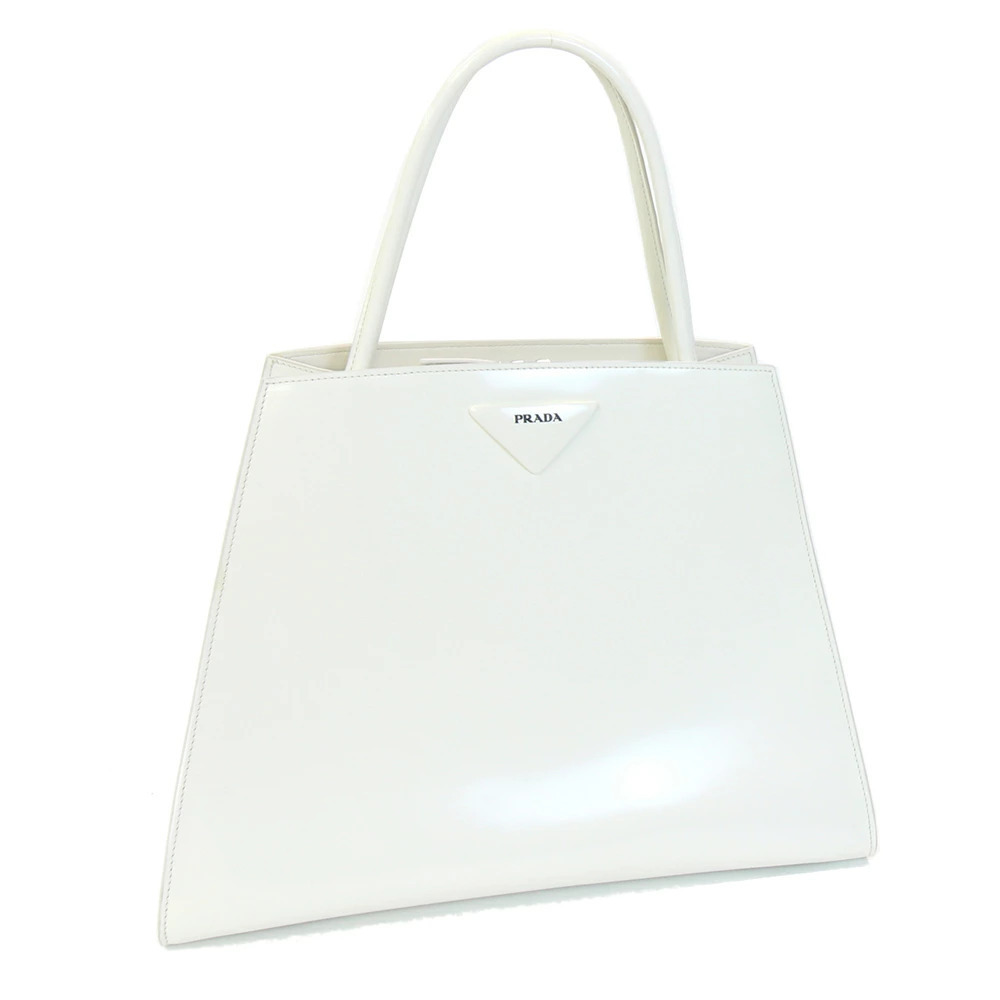 Prada handbag off white leather enamel triangle